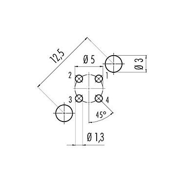 Conductor layout 86 0531 1120 00004 - M12 Male panel mount connector, Contacts: 4, shieldable, THT, IP68, UL, PG 9, front fastened