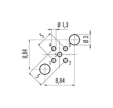 Conductor layout 86 0531 1120 00005 - M12 Male panel mount connector, Contacts: 5, shieldable, THT, IP68, UL, PG 9, front fastened