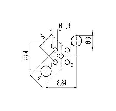 Conductor layout 86 0531 1120 00005 - M12 Male panel mount connector, Contacts: 5, shieldable, THT, IP68, UL 2238, PG 9, rear mounting