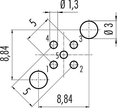 Conductor layout M12 Male panel mount connector, Contacts: 5, shieldable, THT, IP68, UL 2238, PG 9, Rear mounting, potted