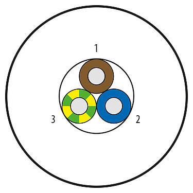 Illustration 08 3384 000 001 - Contacts: 3 Noyaux, non blindé, PUR, noir (RAL 9005), 3 x AWG 16, longueur variable