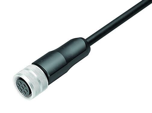 Illustration M16 Female cable connector, Contacts: 7 (07-a), shielded, moulded on the cable, IP67, PUR, black, 7 x 0.25 mm², 2 m