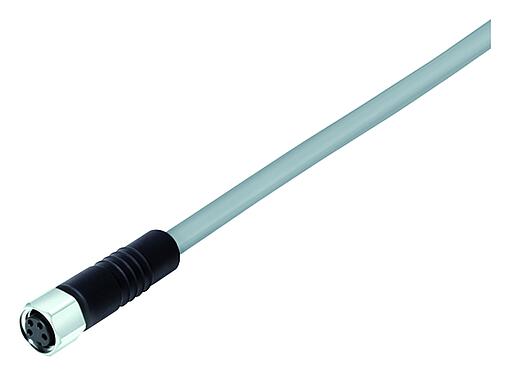 Ilustración M8 Conector de cable hembra, Número de contactos: 3, sin blindaje, moldeado en el cable, IP67/IP69K, UL 2238, PVC, gris, 3 x 0,34 mm², Acero inoxidable, 5 m