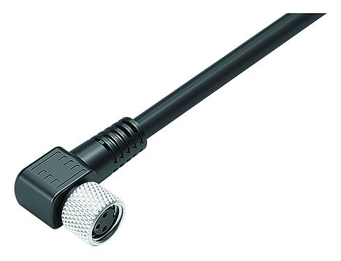 Ilustración M8 Conector hembra en ángulo, Número de contactos: 4, blindado, moldeado en el cable, IP67, PUR, negro, 4 x 0,34 mm², 10 m