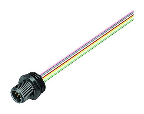 Ilustración 76 4331 0011 00008-0200 - M12 Enchufe de brida, Número de contactos: 8, sin blindaje, hilos, IP67, UL 2238, M16x1,5, Montaje frontal