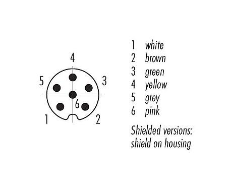 Disposition des contacts (Côté plug-in) M8 Connecteur mâle, Contacts: 6, blindé, surmoulé sur le câble, IP67, UL 2238, PVC, gris, 6 x 0,25 mm², 5 m