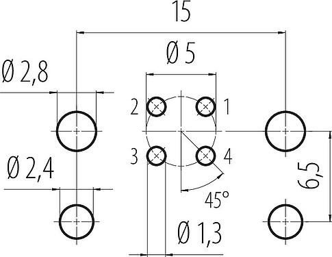 Disposición del conductor M12 Enchufe de brida, Número de contactos: 4, sin blindaje, THR, IP68, UL 2238, M12x1,0, Montaje en pared, para montaje de PCB, diseño de dos partes
