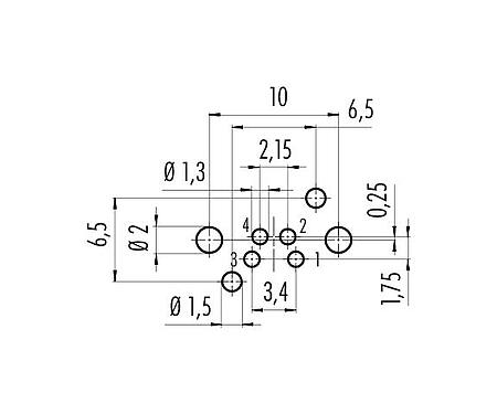 Conductor layout 99 3390 282 04 - M8 Female angled panel mount connector, Contacts: 4, unshielded, THR, IP67, UL