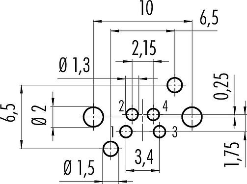 Conductor layout M8 Male angled panel mount connector, Contacts: 4, unshielded, THR, IP67, UL 2238, Rear mounting