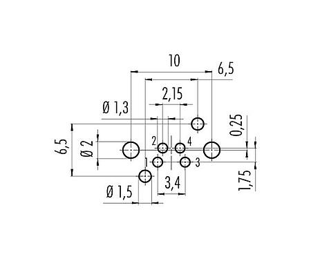 Conductor layout 99 3391 282 04 - M8 Male angled panel mount connector, Contacts: 4, unshielded, THR, IP67, UL, front fastened