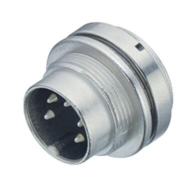 Illustration M16 Male panel mount connector, Contacts: 5 (05-b), unshielded, solder, IP67, UL 2238, M18x0,75, Front mounting