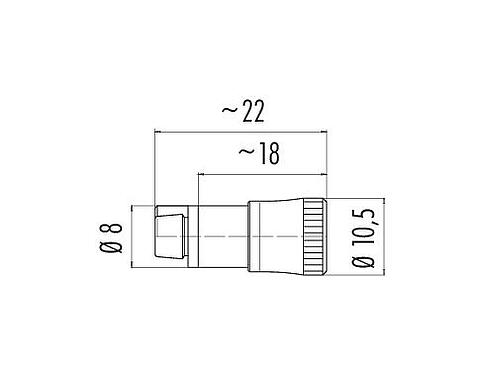Scale drawing Snap-In Female cable connector, Contacts: 3, 3.5-5.0 mm, unshielded, solder, IP40