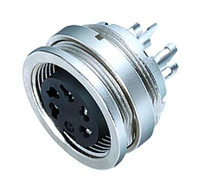 Illustration M16 Female panel mount connector, Contacts: 7 (07-b), unshielded, solder, IP40, M18x0,75, Front mounting