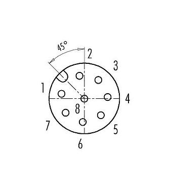 Disposition des contacts (Côté plug-in) M12 Connecteur femelle, Contacts: 8, 8,0-10,0 mm, non blindé, pince à visser, IP67, UL 2238, PG 11