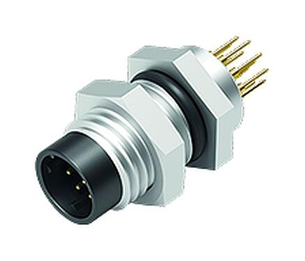 Illustration M8 Male panel mount connector, Contacts: 12, unshielded, THT, IP67/IP69K, UL 2238, M8x1.0, Rear mounting, screwable from the front, potted