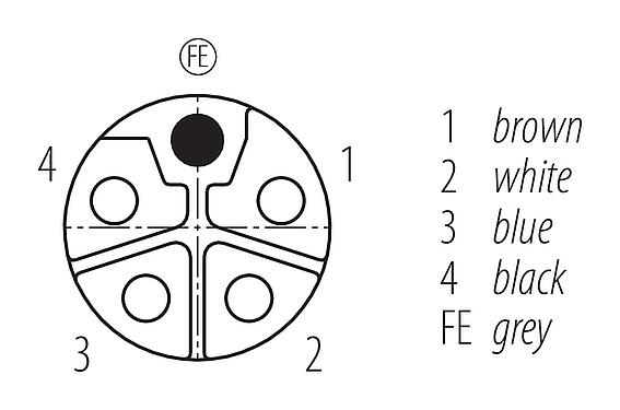 Disposition des contacts (Côté plug-in) 76 0244 0015 00845-0200 - M12 Embase femelle, Contacts: 5, non blindé, fils, IP68, UL 2238, M16x1,5