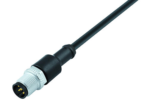 Ilustración 77 3429 0000 80204-0500 - M12-A Conector de cable macho, Número de contactos: 4, sin blindaje, moldeado en el cable, IP68, UL, PUR, negro, 4 x 0,34 mm², para aplicaciones de soldadura, 5 m