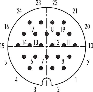 Disposition des contacts (Côté plug-in) RD30 Connecteur mâle coudé, Contacts: 24, 10,0-12,0 mm, non blindé, souder, IP65
