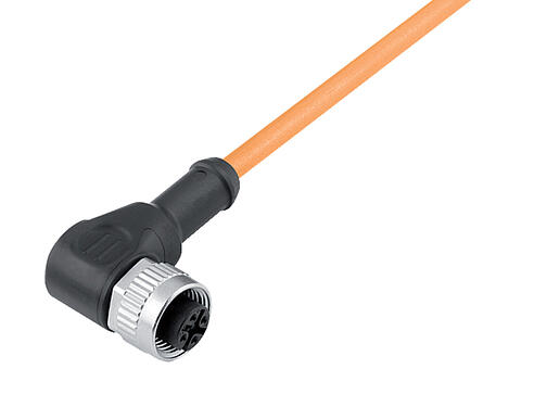 Illustration 77 3434 0000 80004-1000 - M12 Female angled connector, Contacts: 4, unshielded, moulded on the cable, IP68, UL, PUR, orange, 4 x 0.34 mm², for welding applications, 10 m