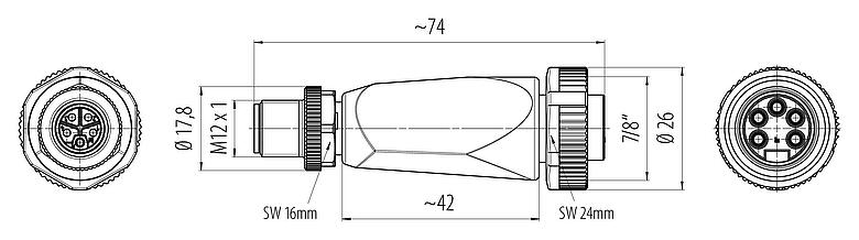 Dibujo a escala 7/8" Adaptador, Número de contactos: 4+FE, sin blindaje, IP67