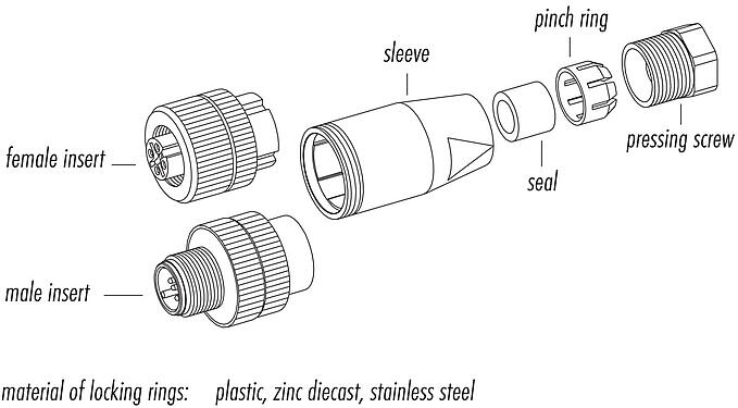 Component part drawing 99 0487 12 08 - Male cable connector, Contacts: 8, 6.0-8.0 mm, unshielded, screw clamp, IP67, UL