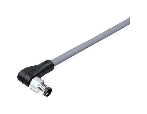 Ilustración M8 Conector macho en ángulo, Número de contactos: 4, sin blindaje, moldeado en el cable, IP67/IP69K, UL 2238, PVC, gris, 4 x 0,34 mm², Acero inoxidable, 2 m