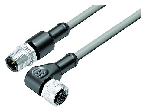 Illustration M12 Male cable connector - female angled connector, Contacts: 5, unshielded, moulded on the cable, IP68/IP69K, PVC, grey, 5 x 0.34 mm², 10 m