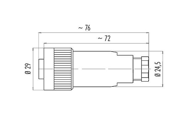 Dibujo a escala RD24 Conector de cable hembra, Número de contactos: 6+PE, 6,0-8,0 mm, sin blindaje, tornillo extraíble, IP67, UL, ESTI+, VDE, PG 9