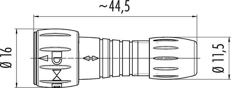 Dessin coté Baïonnette Connecteur mâle, Contacts: 5, 3,0-5,0 mm, souder, IP67