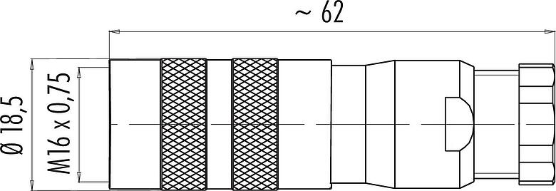 Scale drawing M16 Female cable connector, Contacts: 19 (19-a), 6.0-8.0 mm, shieldable, solder, IP67, UL 2238, with shielding ring