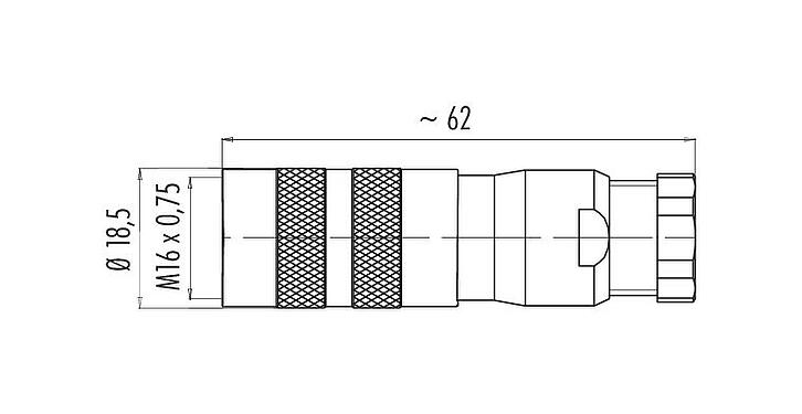 Dibujo a escala M16 Conector de cable hembra, Número de contactos: 5 (05-b), 6,0-8,0 mm, blindable, soldadura, IP67, UL 2238