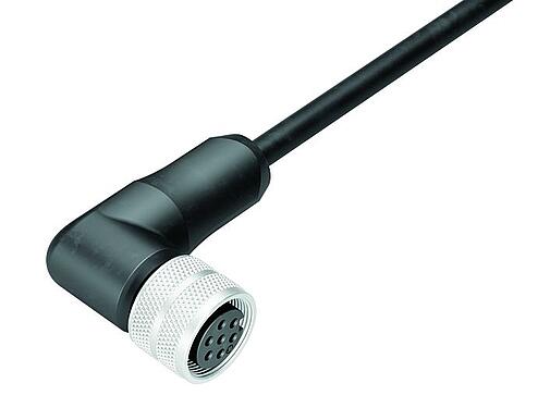 Ilustración M16 Conector hembra en ángulo, Número de contactos: 7 (07-a), sin blindaje, moldeado en el cable, IP67, PUR, negro, 7 x 0,25 mm², 5 m