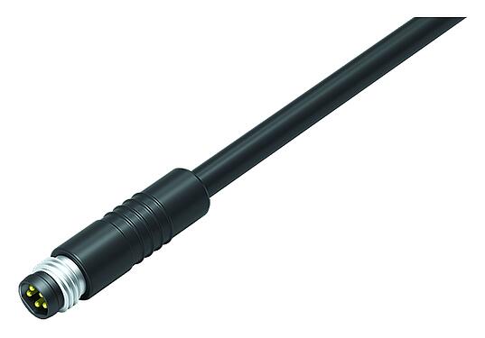 Illustration M8 Male cable connector, Contacts: 5, unshielded, moulded on the cable, IP65, PUR, black, 5 x 0.34 mm², Snap-in version, 2 m