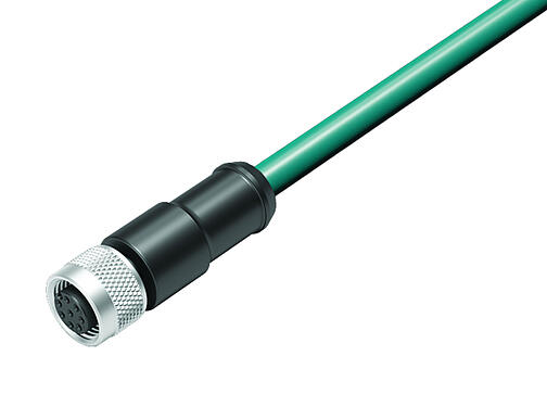 Illustration 77 3530 0000 34708-1000 - M12 Female cable connector, Contacts: 8, shielded, moulded on the cable, IP67, Ethernet CAT5e, TPE, blue/green, 4 x 2 x AWG 24, 10 m
