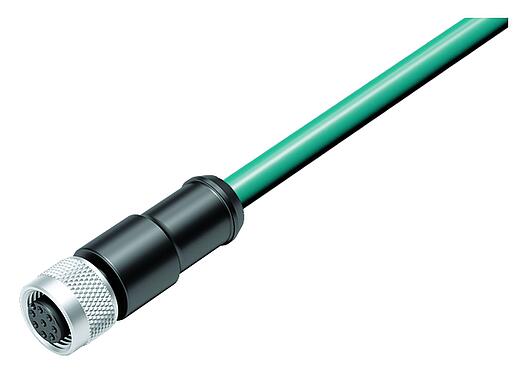 Illustration 77 3530 0000 34708-0500 - M12 Female cable connector, Contacts: 8, shielded, moulded on the cable, IP67, Ethernet CAT5e, TPE, blue/green, 4 x 2 x AWG 24, 5 m