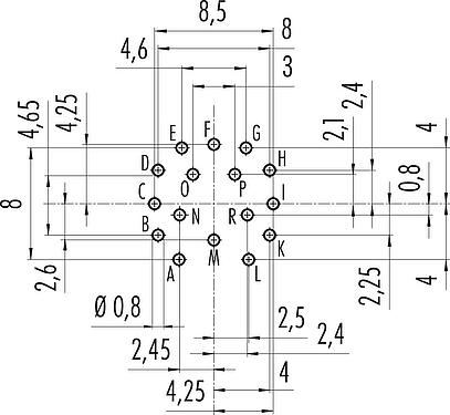 Conductor layout M16 Male panel mount connector, Contacts: 16, unshielded, THT, IP40, M18x0,75, Rear mounting