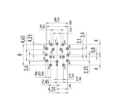 Conductor layout 09 0339 90 16 - M16 Male panel mount connector, Contacts: 16, unshielded, THT, IP40, front fastened