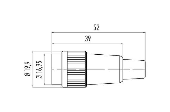 Dibujo a escala Bayoneta Conector de cable hembra, Número de contactos: 5, 6,0-8,0 mm, sin blindaje, soldadura, IP40
