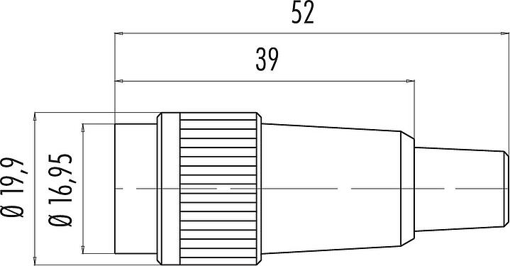 Scale drawing Bayonet Female cable connector, Contacts: 2, 6.0-8.0 mm, unshielded, solder, IP40