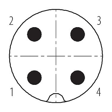 Disposición de los contactos (lado de la conexión) 09 0441 81 04 - M18 Enchufe de brida, Número de contactos: 4, sin blindaje, soldadura, IP67, M18x0,75, Montaje frontal