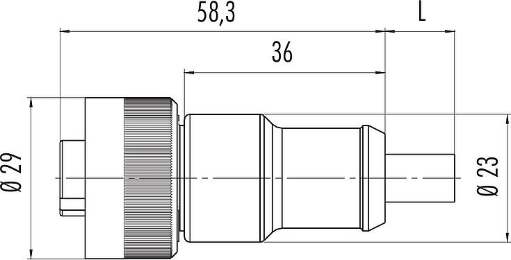 Scale drawing RD24 Female cable connector, Contacts: 3+PE, unshielded, moulded on the cable, IP67, PVC, black, 4 x 1.50 mm², 2 m