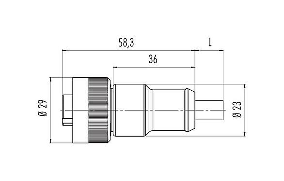 Dessin coté RD24 Connecteur femelle, Contacts: 3+PE, non blindé, surmoulé sur le câble, IP67, PVC, noir, 4 x 1,50 mm², 2 m