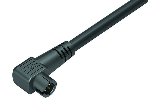 Illustration Snap-In Male angled connector, Contacts: 4, unshielded, moulded on the cable, IP40, PVC, black, 4 x 0.25 mm², 5 m