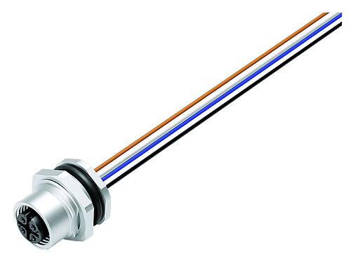 Illustration 76 2632 1111 00005-0200 - M12 Embase femelle, Contacts: 5, non blindé, fils, IP68, UL 2238, M16x1,5, Montage mural arrière, Acier inoxydable