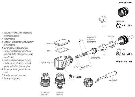 Instructions de montage 99 1535 820 05 - M12 Connecteur mâle coudé, Contacts: 5, 6,0-8,0 mm, blindable, raccord sur bornier à ressort, IP67