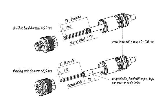 Instructions de montage 99 3727 810 04 - M12 Connecteur mâle, Contacts: 4, 5,0-8,0 mm, blindable, pince à visser, IP67, UL