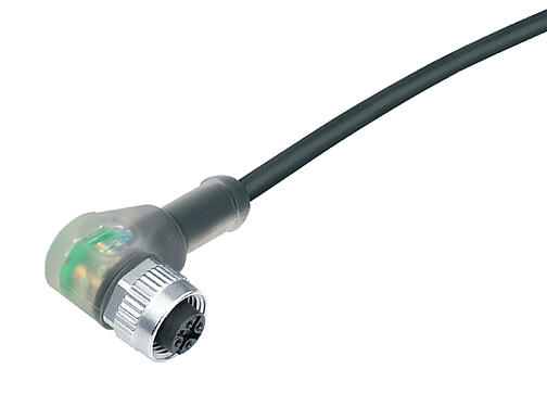Ilustración 77 3634 0000 50004-1000 - M12 Conector hembra en ángulo, Número de contactos: 4, sin blindaje, moldeado en el cable, IP68/IP69K, UL, PUR, negro, 4 x 0,34 mm², con LED PNP, 10 m