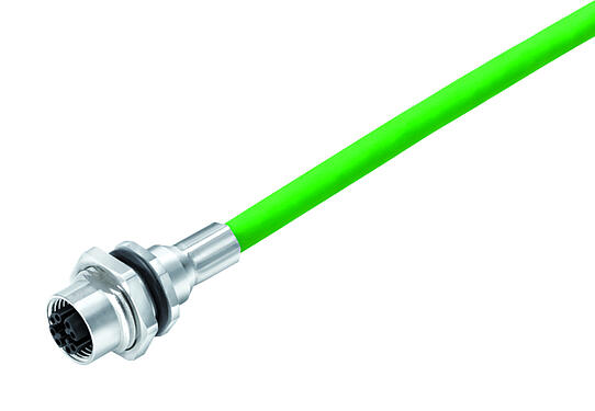 Illustration 70 3784 706 08 - M12 Female panel mount connector, Contacts: 8, shielded, with cable assembled, IP67, UL, M16x1.5, Ethernet, PUR, green, 4 x 2 x AWG 26/7, front fastened, 0.5 m