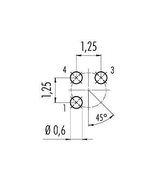 Conductor layout M5 Male panel mount connector, Contacts: 3, unshielded, THT, IP67, M5x0.5, Rear mounting, potted