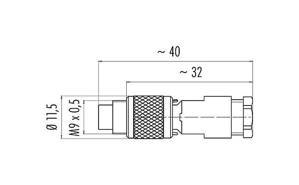 Scale drawing M9 Male cable connector, Contacts: 5, 3.5-5.0 mm, unshielded, solder, IP67